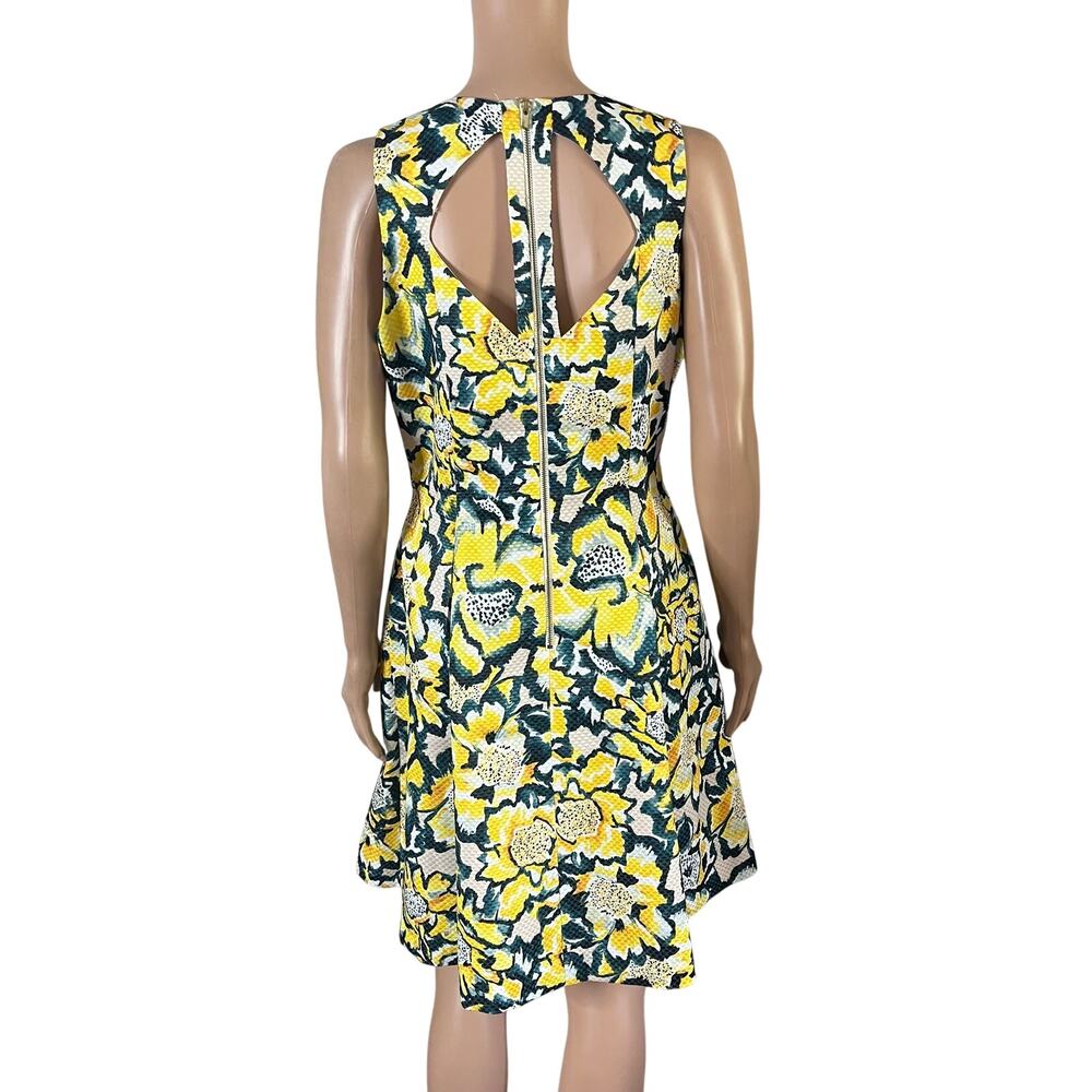 H&M Women’s Floral Dress Size 12 Yellow Green Sleeveless Fit Flare Back Cutout - Picture 2 of 8